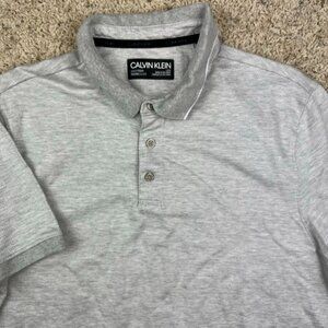 Calvin Klein Polo Shirt Men Large L Short Sleeve Gray Cotton Zigzag Liquid Touch